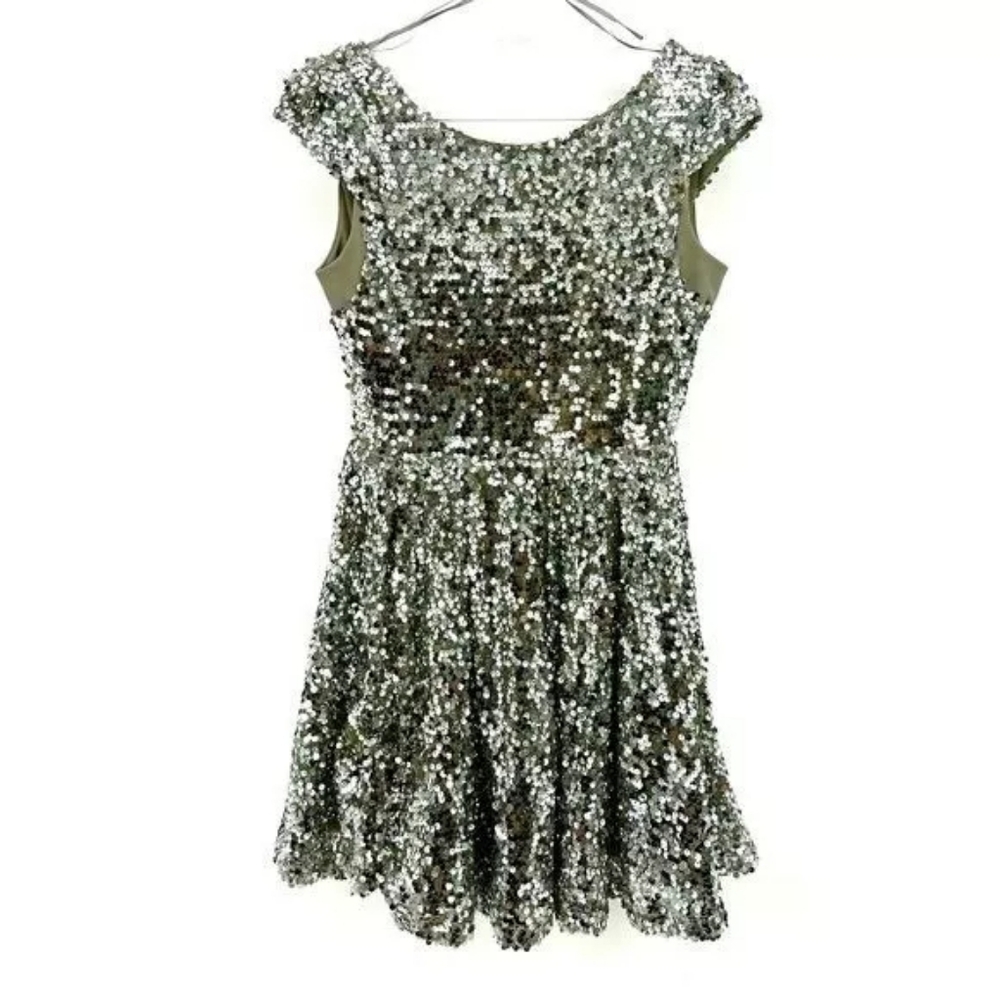 TOPSHOP | Women’s 6 Silver Sequin Skater Dress Low